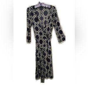 Vintage 90s Janette Made in USA John3:16 Navy Nautical Wrap Dress